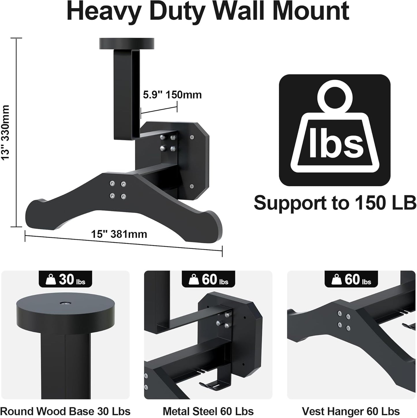 Motorcycle Helmet Holder Wall Mount, Heavy-Duty Tactical Helmet Accessories, Versatile Wall Rack for Motorcycle and Football Gear Storage, Space-Saving Design, Black