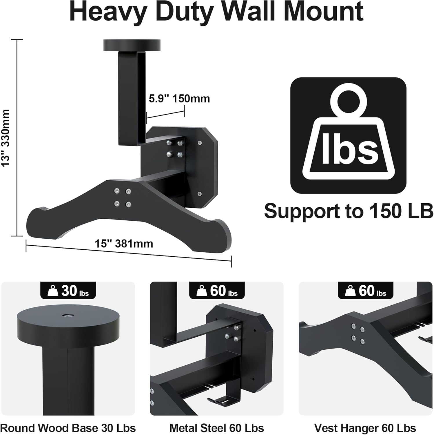 Motorcycle Helmet Holder Wall Mount, Heavy-Duty Tactical Helmet Accessories, Versatile Wall Rack for Motorcycle and Football Gear Storage, Space-Saving Design, Black