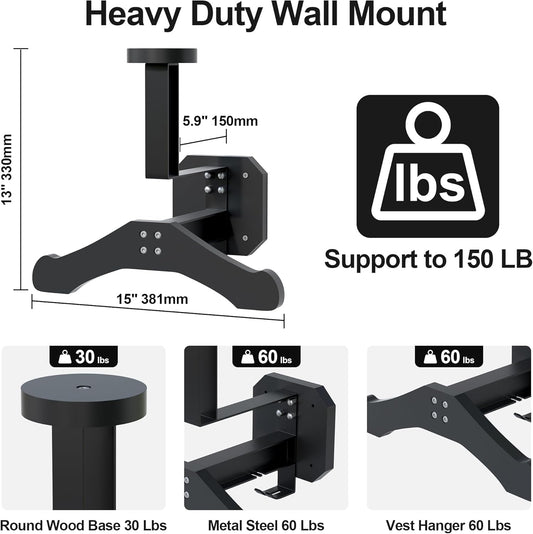 Motorcycle Helmet Holder Wall Mount, Heavy-Duty Tactical Helmet Accessories, Versatile Wall Rack for Motorcycle and Football Gear Storage, Space-Saving Design, Black