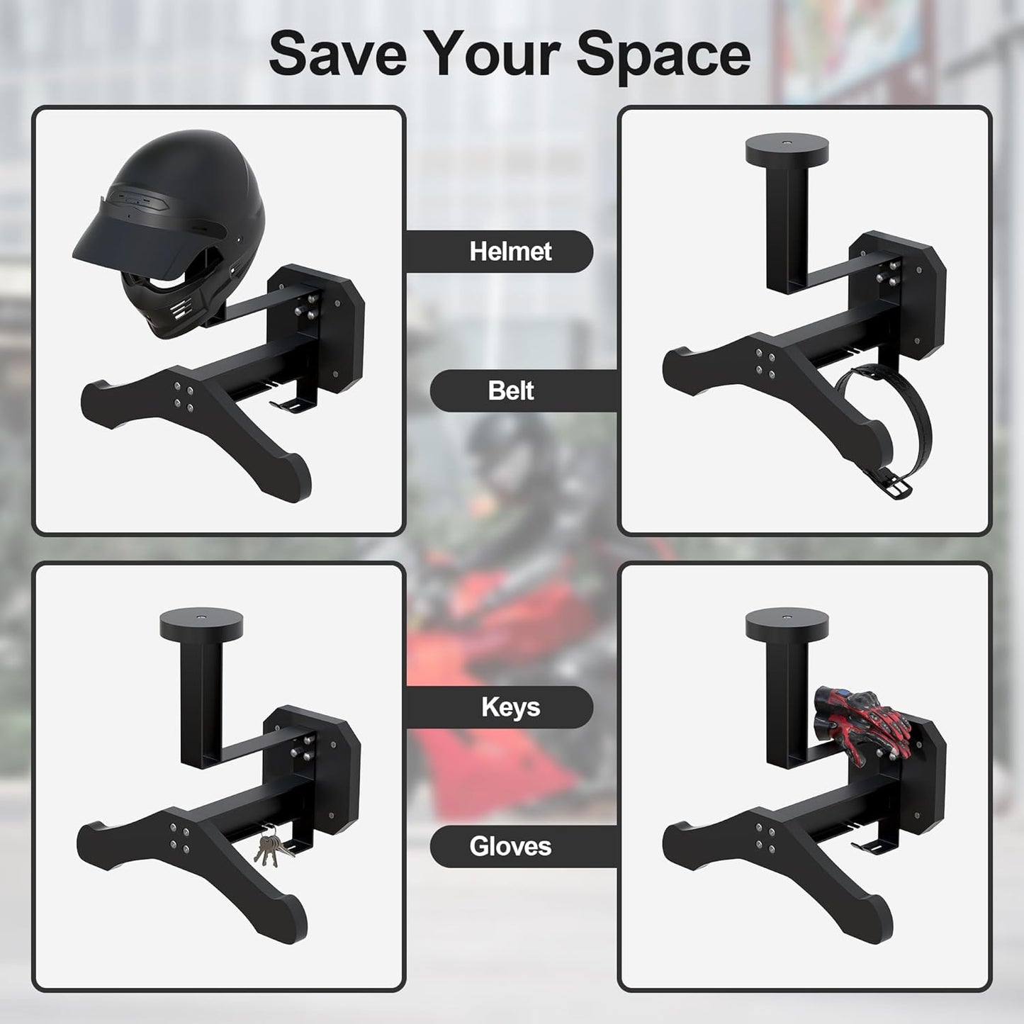 Motorcycle Helmet Holder Wall Mount, Heavy-Duty Tactical Helmet Accessories, Versatile Wall Rack for Motorcycle and Football Gear Storage, Space-Saving Design, Black