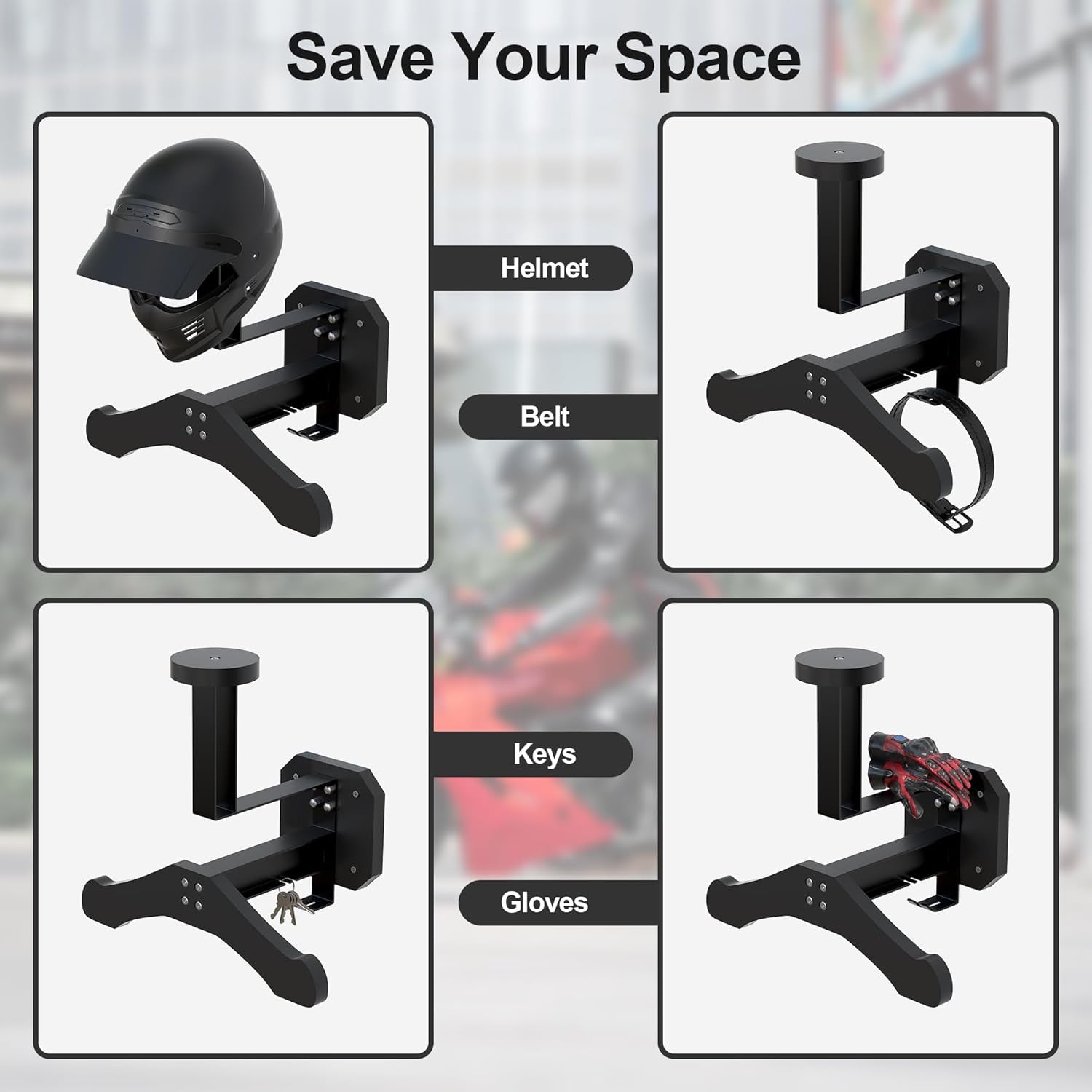 Motorcycle Helmet Holder Wall Mount, Heavy-Duty Tactical Helmet Accessories, Versatile Wall Rack for Motorcycle and Football Gear Storage, Space-Saving Design, Black