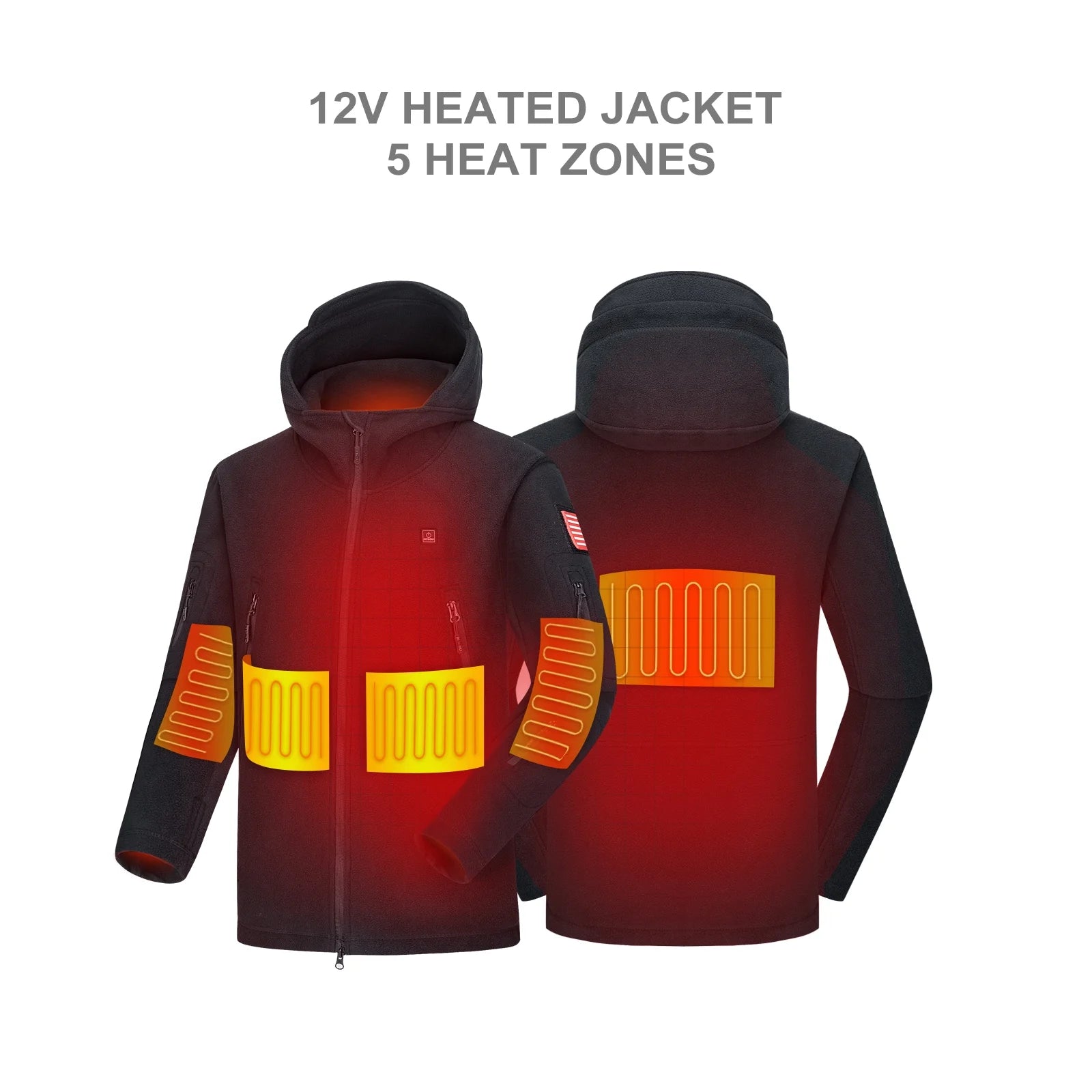 Heated Jacket Polar Fleece for Men, Heated Hoodie with 12V Battery Pack, Electric Heating Coat for Winter Outdoor