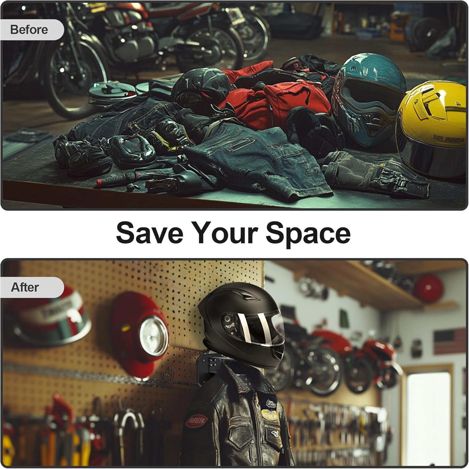 Motorcycle Helmet Holder Wall Mount, Heavy-Duty Tactical Helmet Accessories, Versatile Wall Rack for Motorcycle and Football Gear Storage, Space-Saving Design, Black