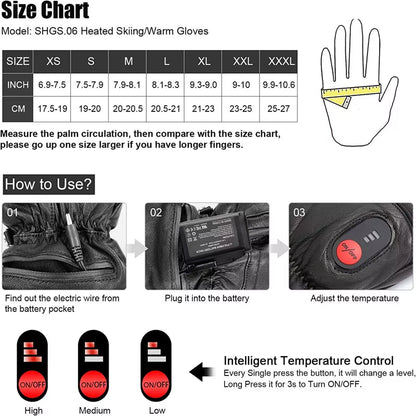 Savior-Genuine Leather Sheepskin Electric Heating Gloves, Waterproof Motorcycle Gloves, Hiking Gloves, Outdoor Sports, Winter