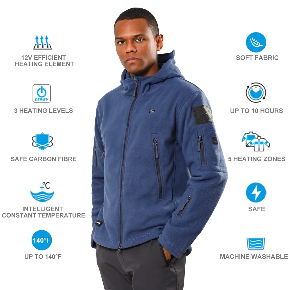 Heated Jacket Polar Fleece for Men, Heated Hoodie with 12V Battery Pack, Electric Heating Coat for Winter Outdoor