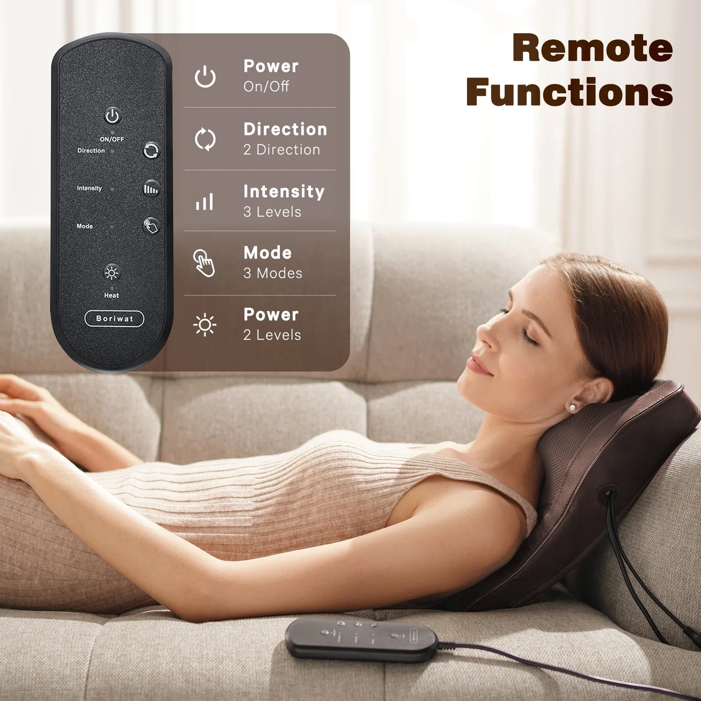 Neck & Back Massager with Heat & Vibration — 3D Deep-Kneading Shiatsu Pillow, Brown — Gift for Mom & Dad