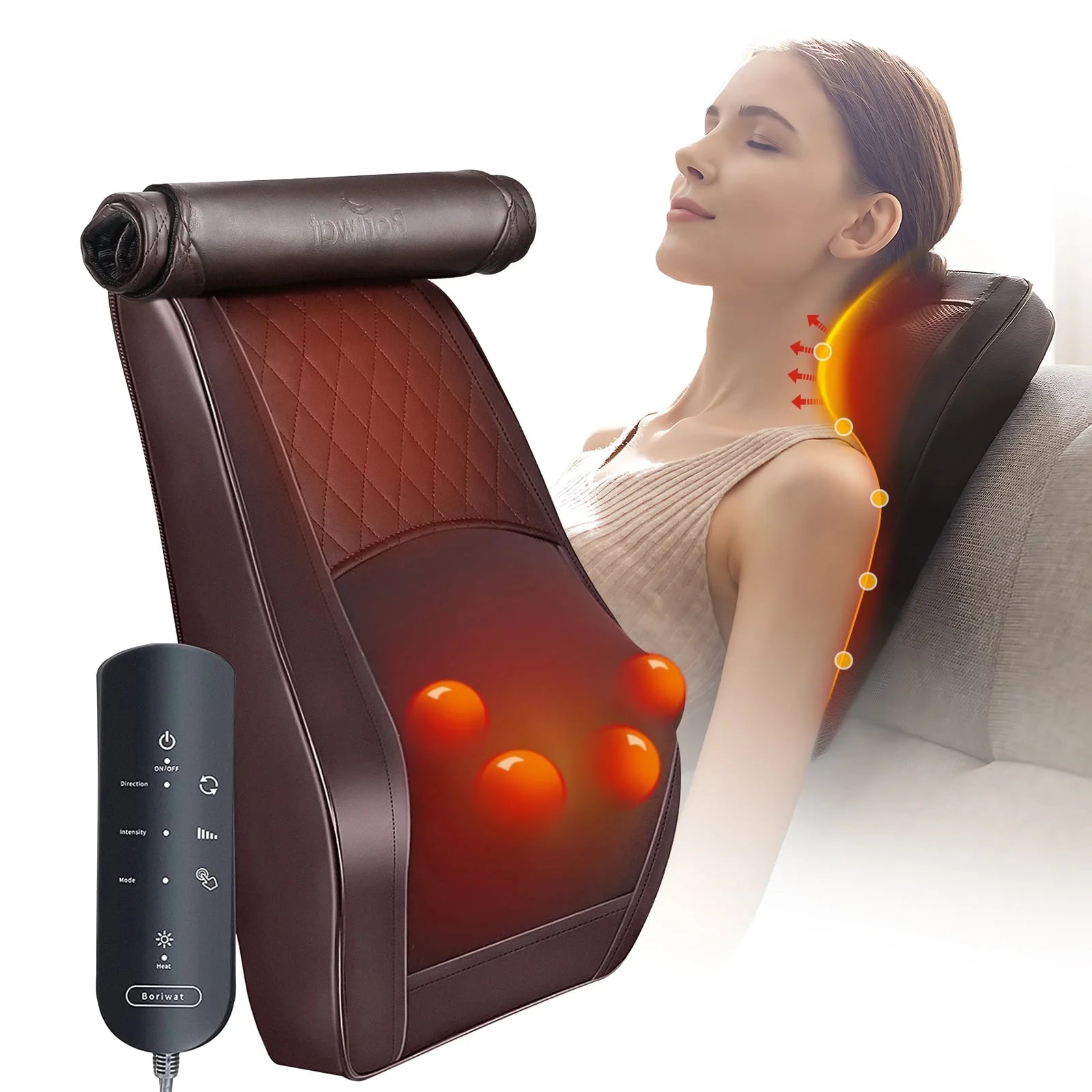 Neck & Back Massager with Heat & Vibration — 3D Deep-Kneading Shiatsu Pillow, Brown — Gift for Mom & Dad