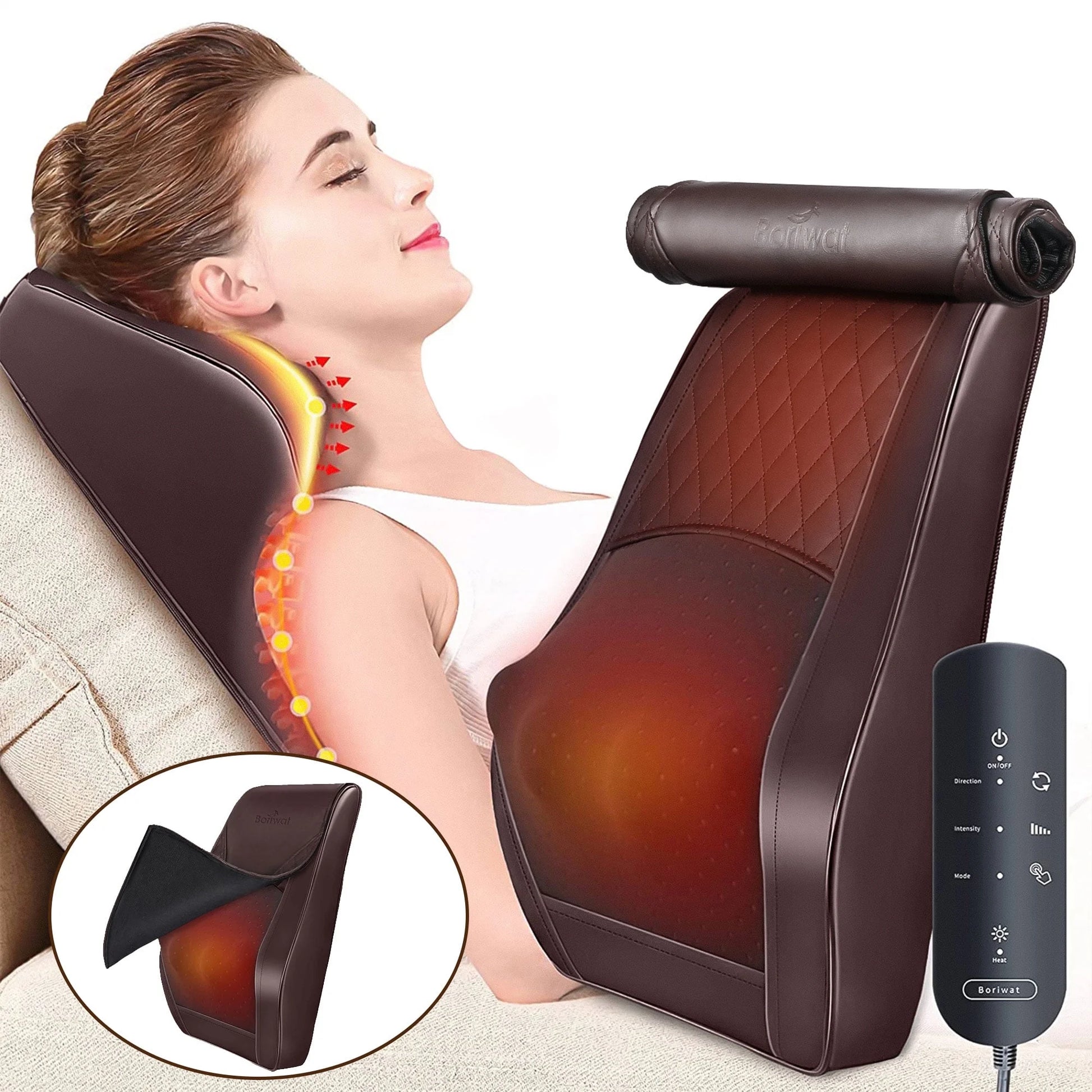 Neck & Back Massager with Heat & Vibration — 3D Deep-Kneading Shiatsu Pillow, Brown — Gift for Mom & Dad