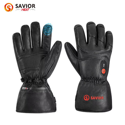 Savior-Genuine Leather Sheepskin Electric Heating Gloves, Waterproof Motorcycle Gloves, Hiking Gloves, Outdoor Sports, Winter