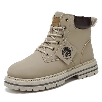 Men'S Motorcycle Boots Winter Black High Top Leisure All-Match Lace up Men'S Casual Boots Non-Slip Trend Rubber Men Flat Boots